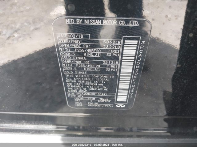 3PCAJ5M30KF103992 Infiniti Qx50 Essential