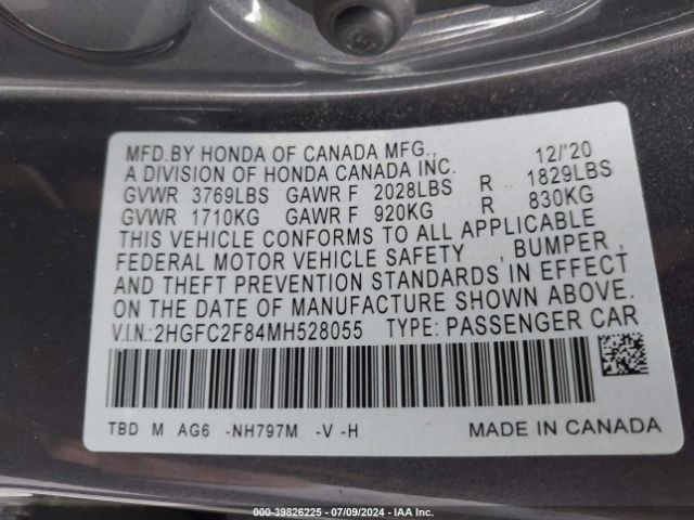 2HGFC2F84MH528055 Honda Civic Sport