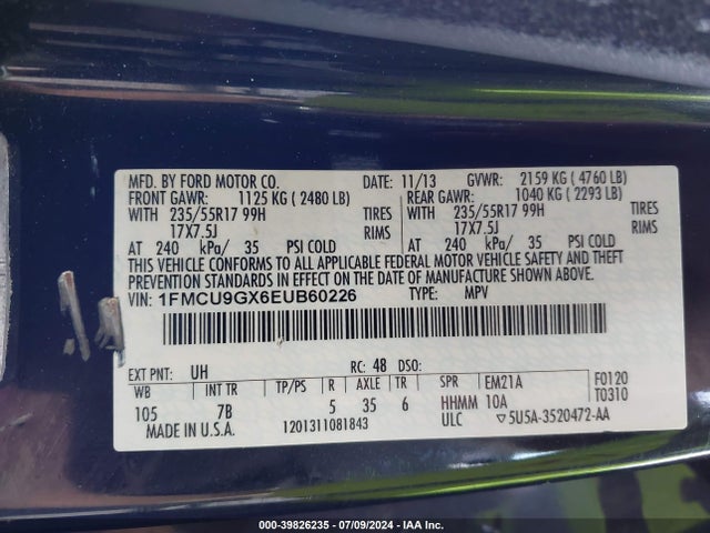 Ford ESCAPE SE 2014 1FMCU9GX6EUB60226 Image 9
