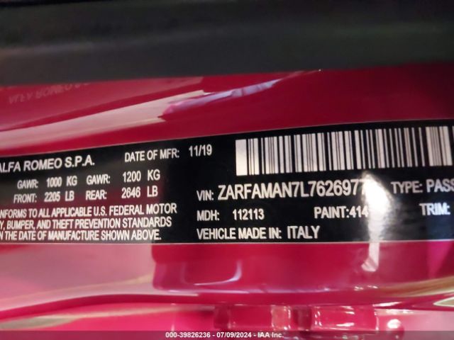 ZARFAMAN7L7626977 Alfa Romeo Giulia Sport Rwd