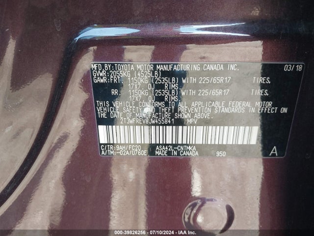 Toyota Rav4 Xle 2018 2T3WFREV8JW455841 Image 9