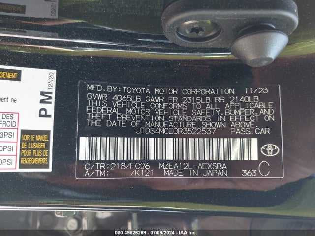 Toyota COROLLA SE 2024 JTDS4MCE0R3522537 Image 9