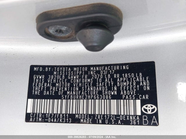 Toyota COROLLA LE 2017 5YFBURHE2HP663086 Image 9