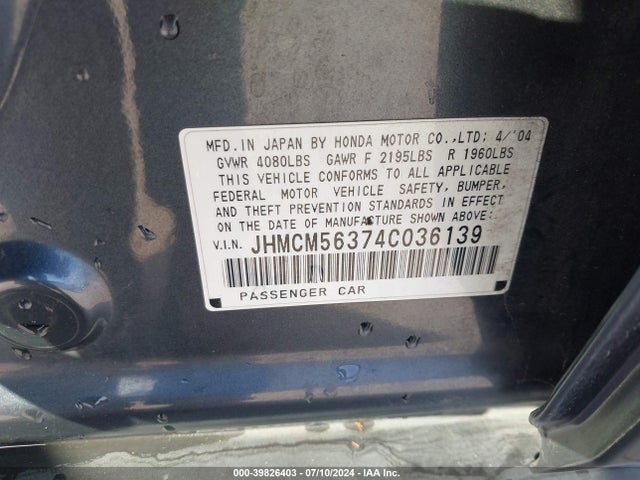 Продаж на аукціоні авто 2004 Honda Accord 2.4 Lx, vin: JHMCM56374C036139, номер лоту: 39826403