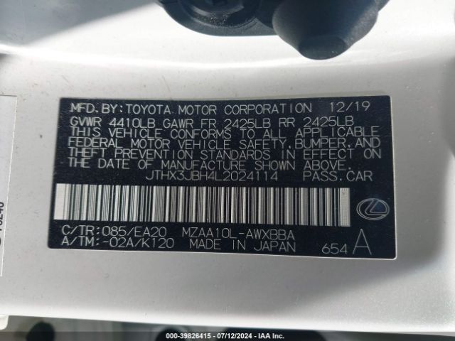 JTHX3JBH4L2024114 Lexus UX 200