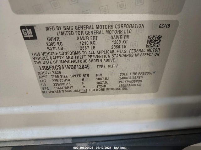 LRBFXCSA1KD012049 Buick Envision Fwd Essence