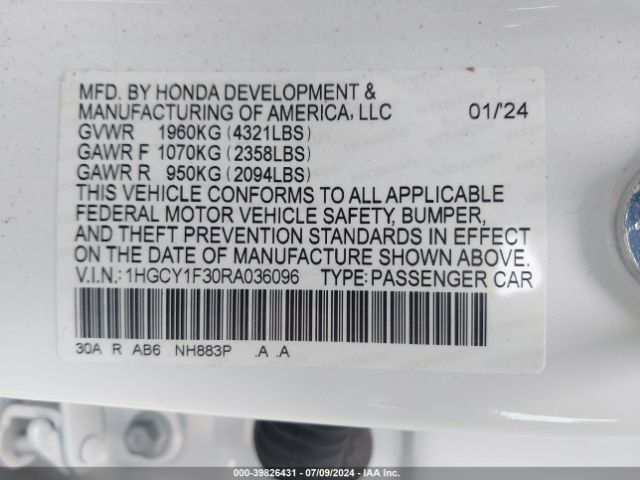 1HGCY1F30RA036096 Honda ACCORD EX
