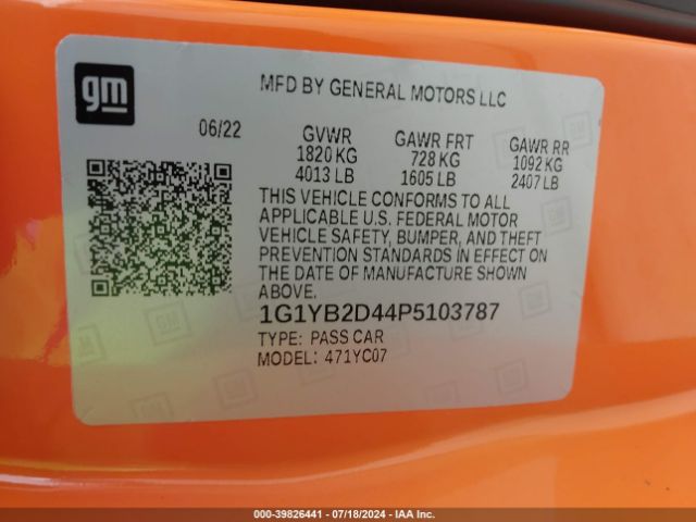 1G1YB2D44P5103787 Chevrolet Corvette Stingray Rwd  2lt