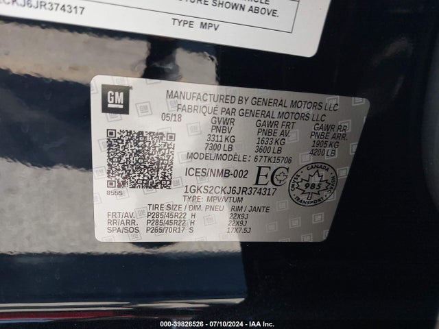 1GKS2CKJ6JR374317 GMC YUKON DENALI