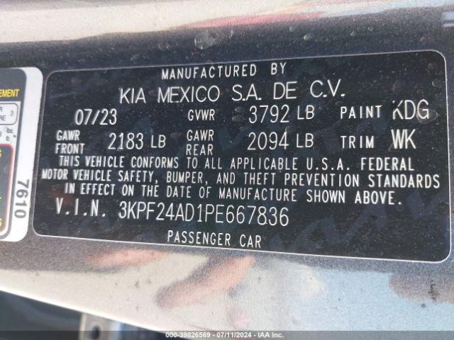 3KPF24AD1PE667836 KIA Forte Lxs