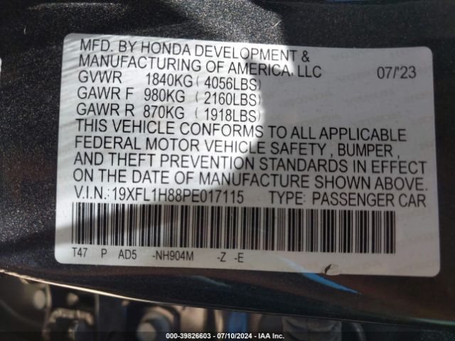 19XFL1H88PE017115 Honda Civic Sport Touring