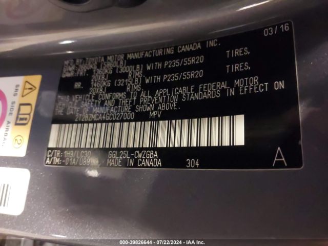 2T2BZMCA4GC027000 Lexus Rx 350 F Sport