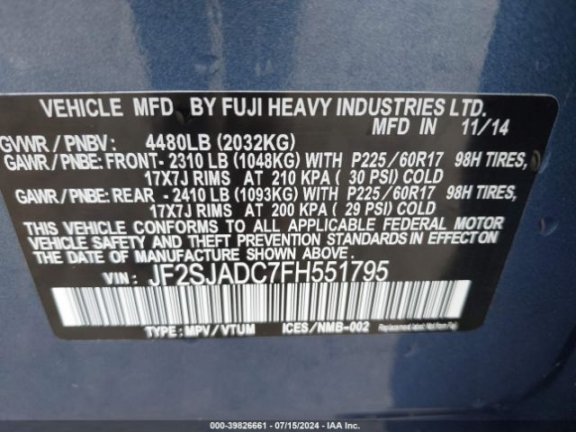 JF2SJADC7FH551795 Subaru Forester 2.5i Premium