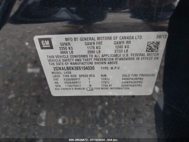 2GNALBEK3E6104330 Chevrolet EQUINOX 1LT