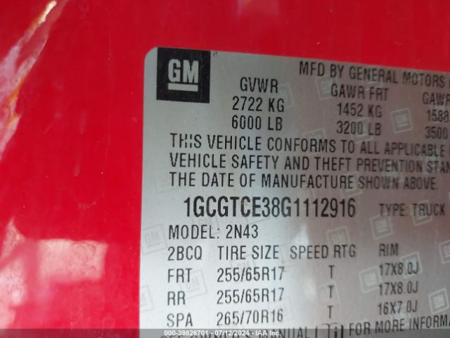 1GCGTCE38G1112916 Chevrolet Colorado Lt
