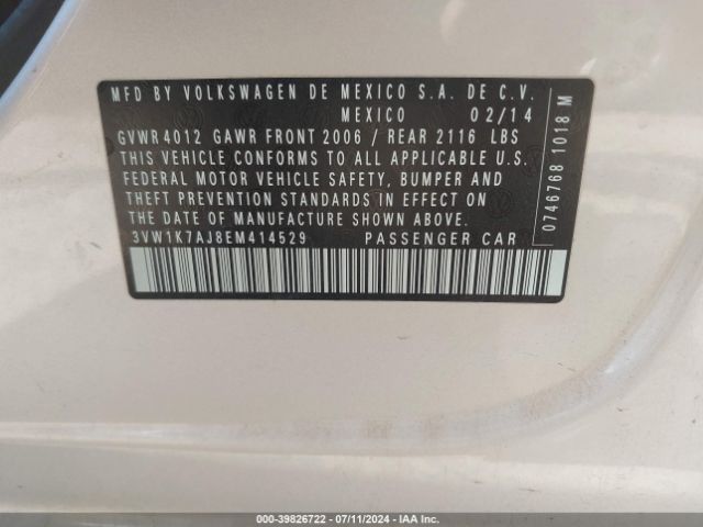 3VW1K7AJ8EM414529 Volkswagen Jetta 2.0l S