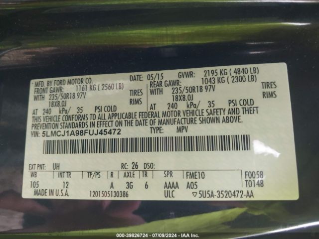 5LMCJ1A98FUJ45472 Lincoln MKC