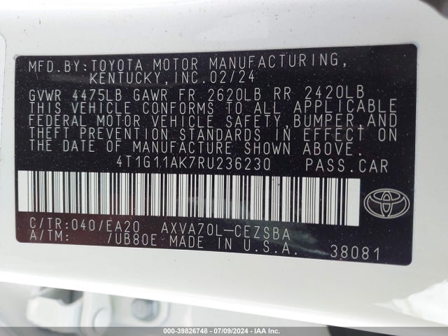 Toyota CAMRY SE 2024 4T1G11AK7RU236230 Image 9