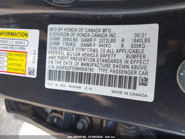 Honda Civic Sport 2022 2HGFE2F53NH509790 Image 9
