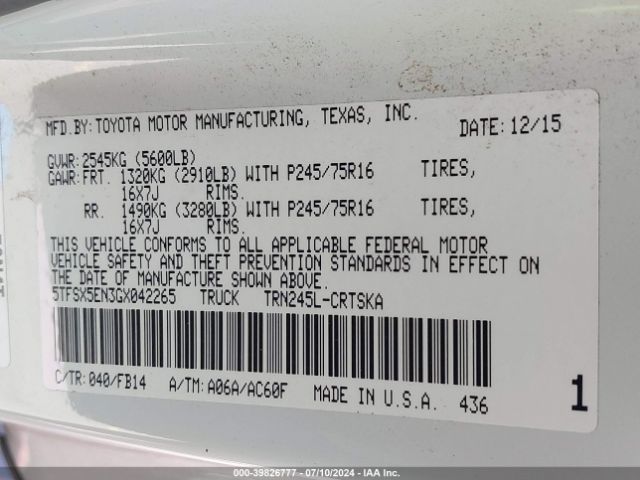 5TFSX5EN3GX042265 Toyota Tacoma Sr