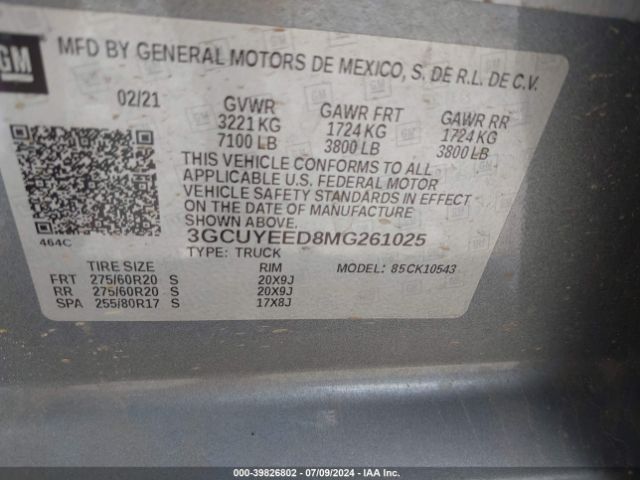 3GCUYEED8MG261025 Chevrolet Silverado 1500 4wd  Short Bed Rst