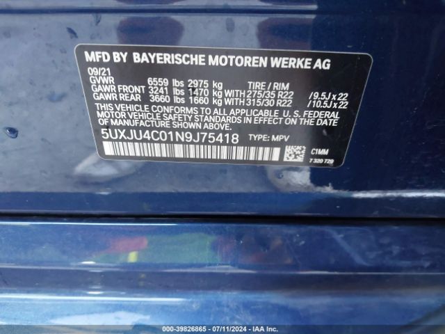 5UXJU4C01N9J75418 BMW X5 M50i