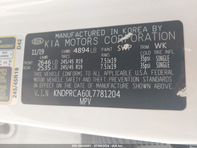 KNDPRCA60L7781204 KIA Sportage Sx Turbo