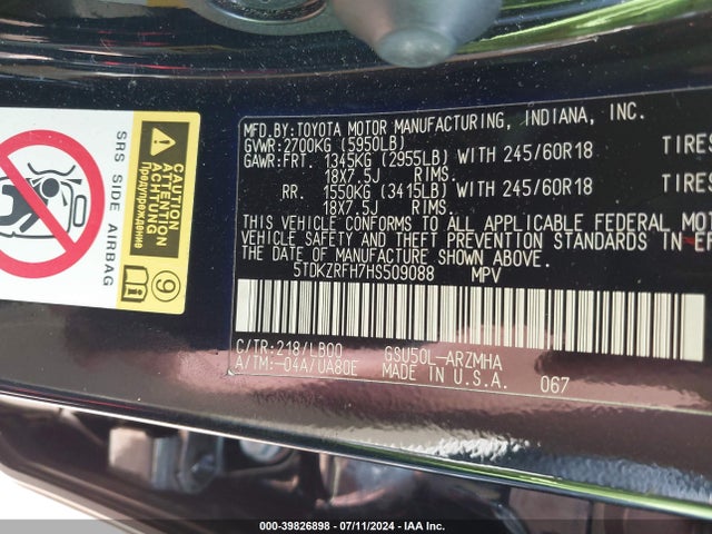 Toyota Highlander Xle 2017 5TDKZRFH7HS509088 Image 9