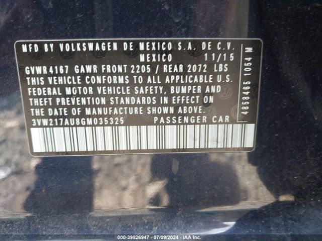 3VW217AU8GM035325 Volkswagen Golf Tsi S 4-door