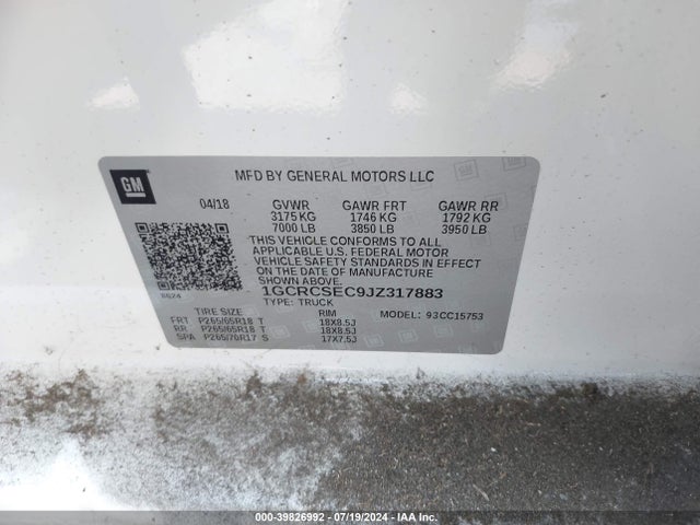 Chevrolet Silverado 1500 1lz 2018 1GCRCSEC9JZ317883 Image 9