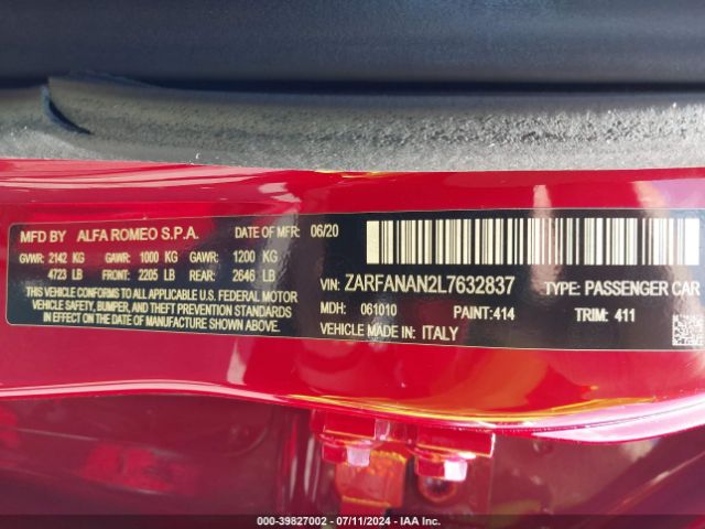 ZARFANAN2L7632837 Alfa Romeo Giulia Awd
