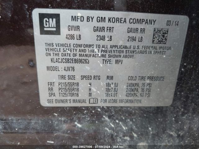 KL4CJCSB2EB696263 Buick Encore Leather