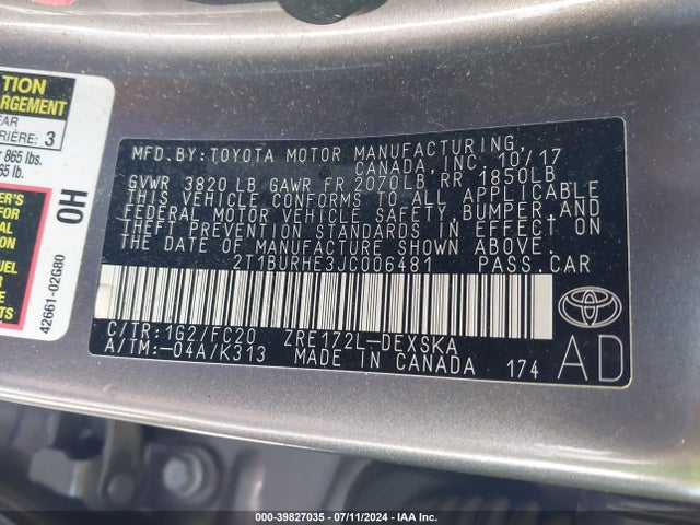 Toyota COROLLA SE 2018 2T1BURHE3JC006481 Image 9