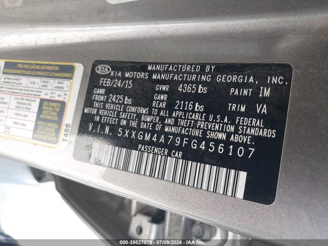 KIA Optima Lx 2015 5XXGM4A79FG456107 Image 9