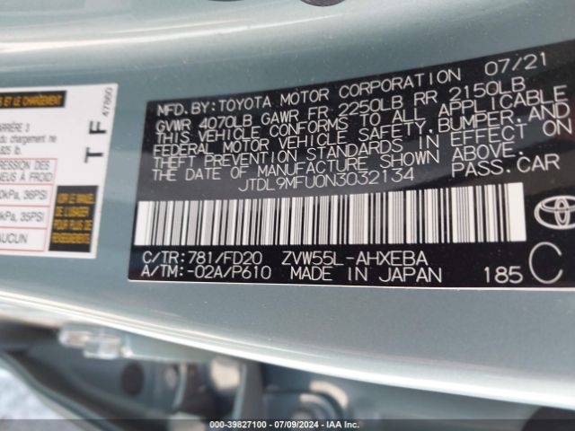 JTDL9MFU0N3032134 Toyota Prius Le Awd-e