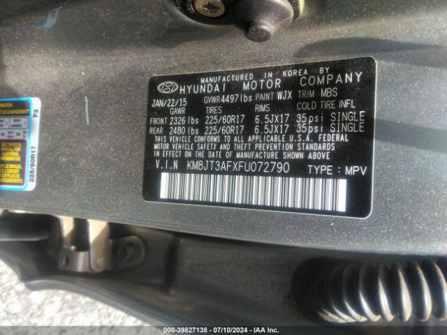 KM8JT3AFXFU072790 Hyundai TUCSON GLS