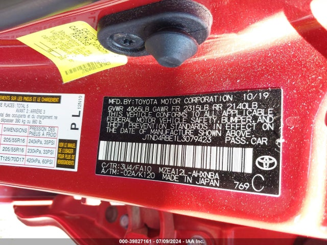 Toyota COROLLA SE 2020 JTND4RBE1L3079423 Image 9