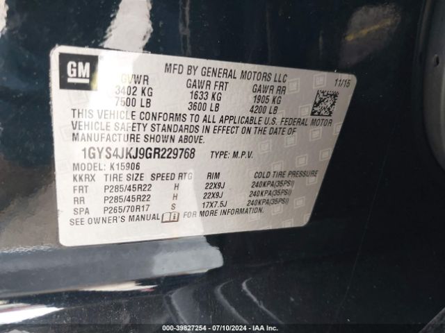 1GYS4JKJ9GR229768 Cadillac Escalade Esv Premium Collection