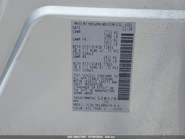5N1DL0MN5KC528578 Infiniti QX60 LUXE