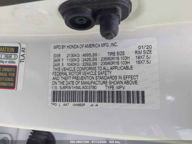 5J6RW1H54LA003780 Honda Cr-v 2wd Ex