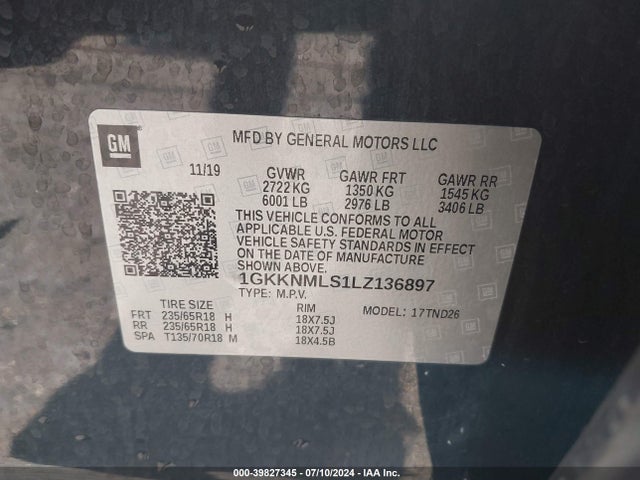 1GKKNMLS1LZ136897 GMC Acadia Fwd Slt