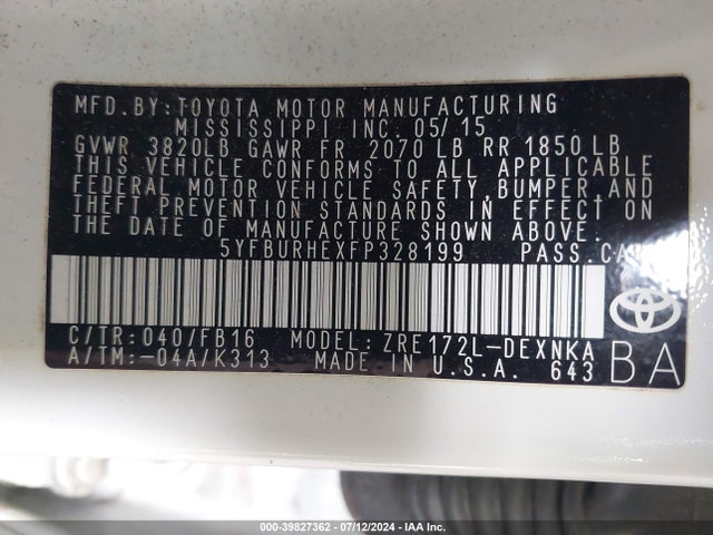 Toyota Corolla Le Plus 2015 5YFBURHEXFP328199 Image 9