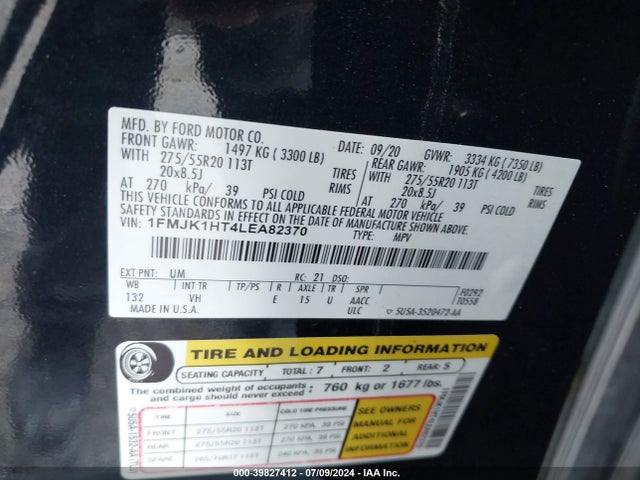 Ford Expedition Xlt Max 2020 1FMJK1HT4LEA82370 Image 9