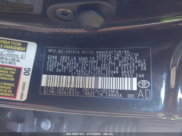Toyota COROLLA LE 2016 2T1BURHE2GC655651 Image 9