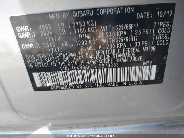 4S4BSAHC5J3279383 Subaru Outback 2.5i Premium