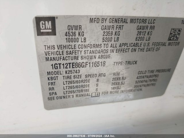 1GT12TE86GF116518 GMC Sierra 2500hd Slt