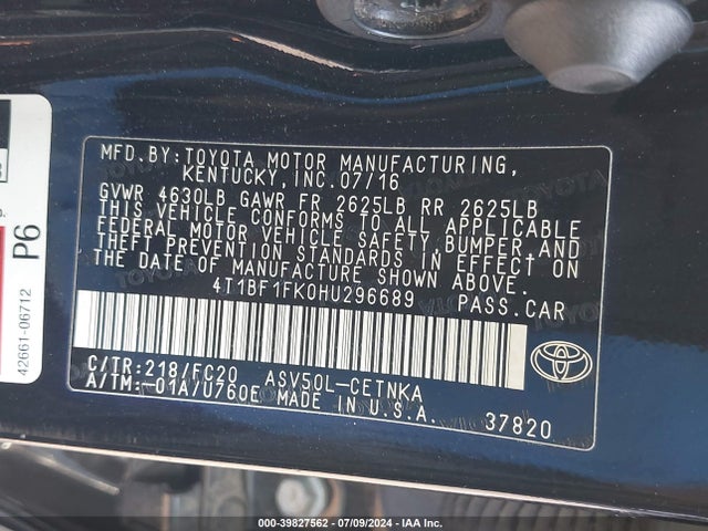 Toyota CAMRY LE 2017 4T1BF1FK0HU296689 Image 9