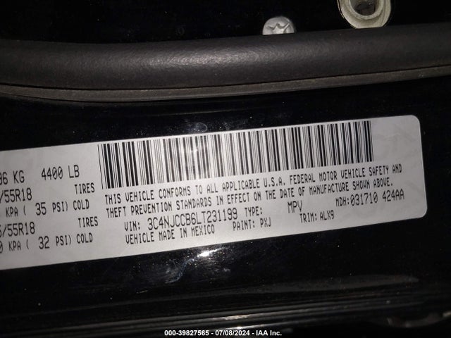 3C4NJCCB6LT231199 Jeep Compass Limited Fwd