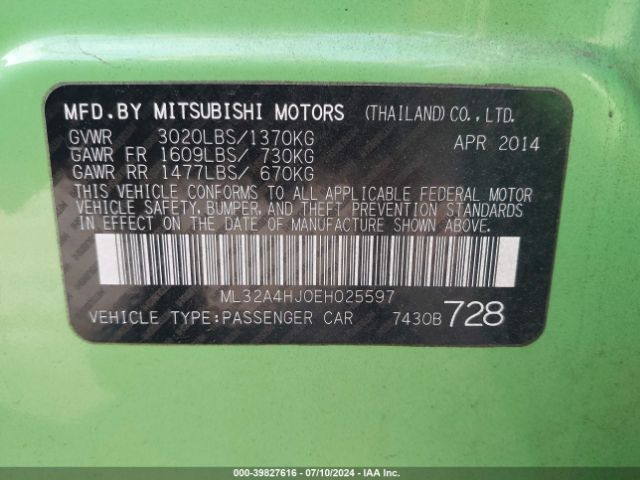ML32A4HJ0EH025597 Mitsubishi MIRAGE ES