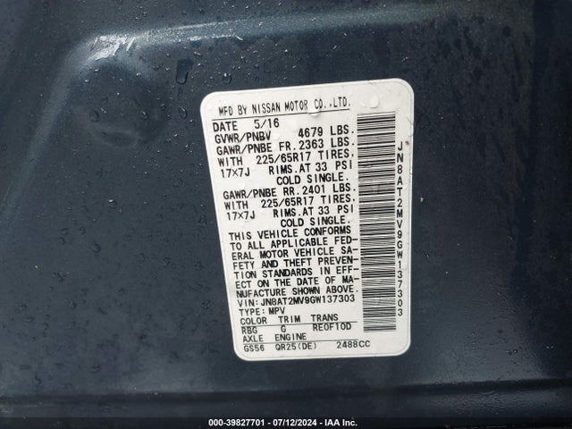 Nissan ROGUE S 2016 JN8AT2MV9GW137303 Image 9